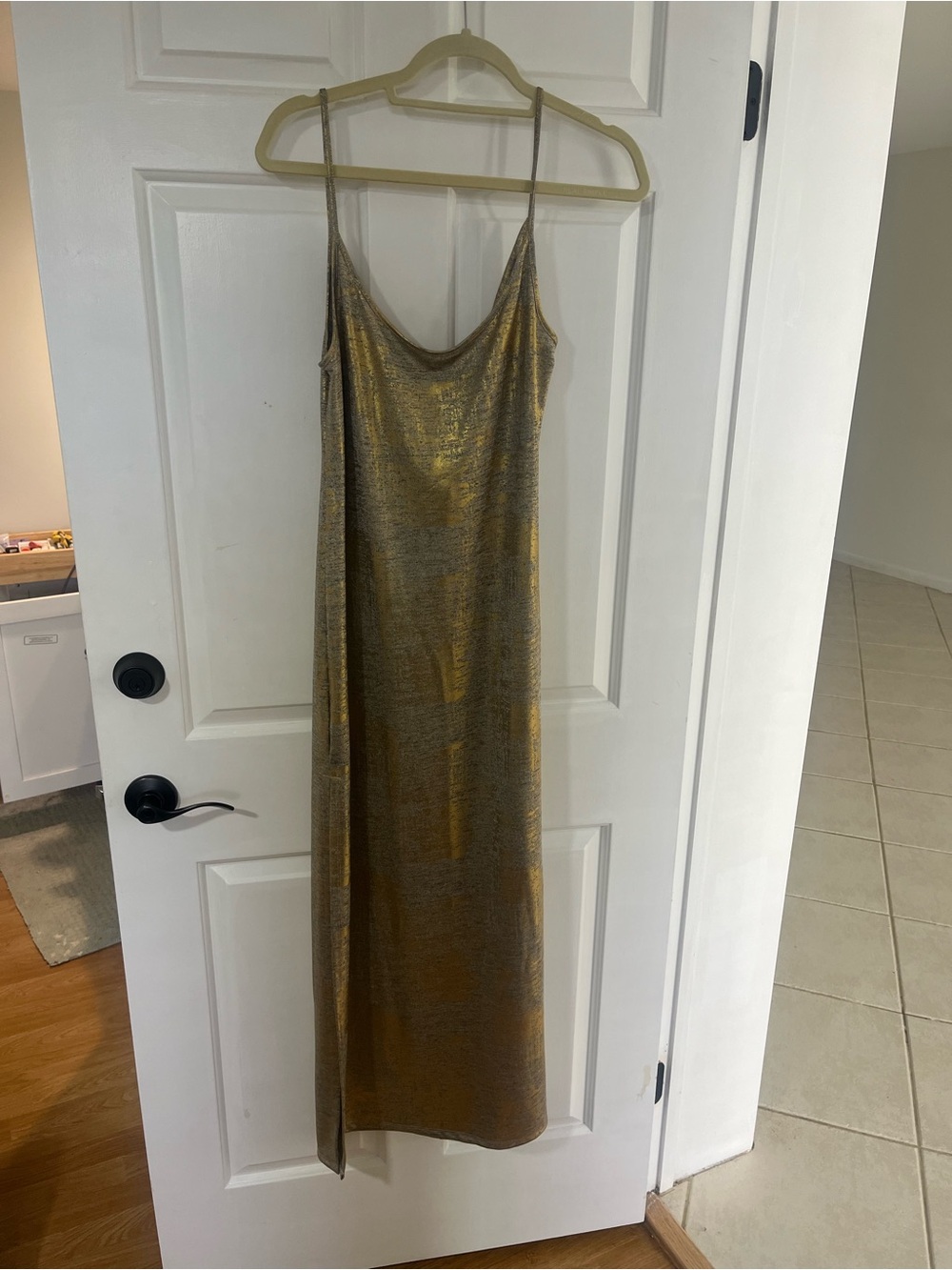 Anthropologie Metallic Gold 
Dress with Cowl back